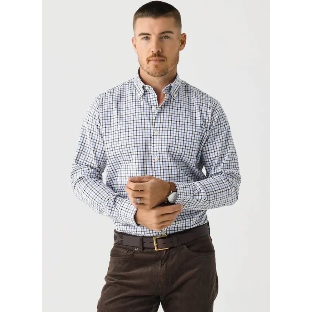 PETER MILLAR Regatta Blue‎ Calgary Crown Cotton-Stretch Sport Shirt XL NWT